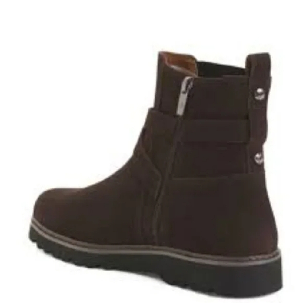 Women’s Dark Brown Suede Ankle Boot with Buckle - Picture 2 of 16